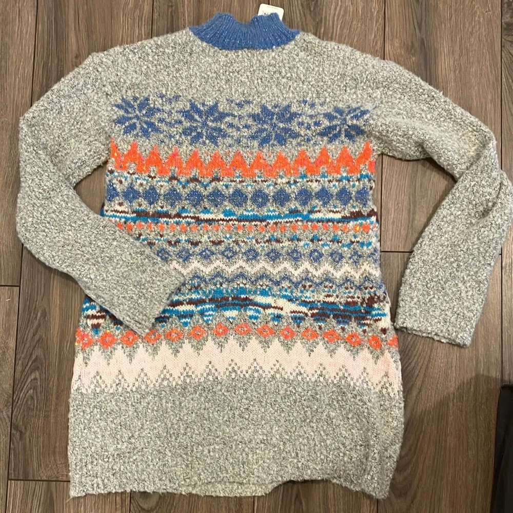 Free People Gray Fair Isle Snow Bunny Sweater Dress Small - Picture 9 of 9